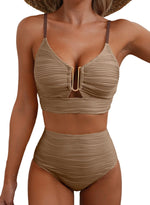 Load image into Gallery viewer, Herseas Women Bikini 2 Piece 2025 Vacation Clothes Cutout Bathing Suit Push Up Swimsuit Textured V Neck Swimwear Dark Brown Medium
