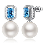 Load image into Gallery viewer, Pearl Diamond Stud Earring Sterling Silver Large Blue Pearl Dangle Drop Earring for Women 12MM Cubic Zirconia Jewelry Birthday/Mother's Day Gift ZDaoBen
