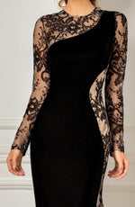 Load image into Gallery viewer, YDDSPDN Mother of The Bride Dresses Floor Length Jewel Neck Long Sleeves Lace Mermaid Wedding Guest Formal Dresses Black
