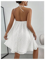 Load image into Gallery viewer, MakeMeChic Women's Halter Dress Summer White Beach Mini Backless Flowy Short Dress White Small
