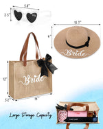 Load image into Gallery viewer, Percozzi Bride Set Including Tote Bag, Sun Hat, and Glasses for Honeymoon, Beach, Bridal Shower, and Summer Wedding Gifts
