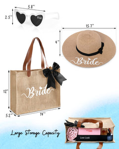 Percozzi Bride Set Including Tote Bag, Sun Hat, and Glasses for Honeymoon, Beach, Bridal Shower, and Summer Wedding Gifts