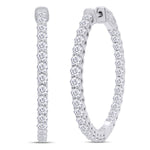 Load image into Gallery viewer, Inside Out Hoop Earrings for Women Round Lab Created Moissanite or Lab Grown Diamond Hoops in 14k White Gold Plated 925 Sterling Silver Fine Jewelry
