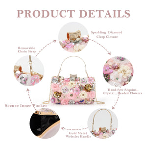 Lanpet Women Clutches Flower Evening Handbag Chain Strap Shoulder Bag Pink