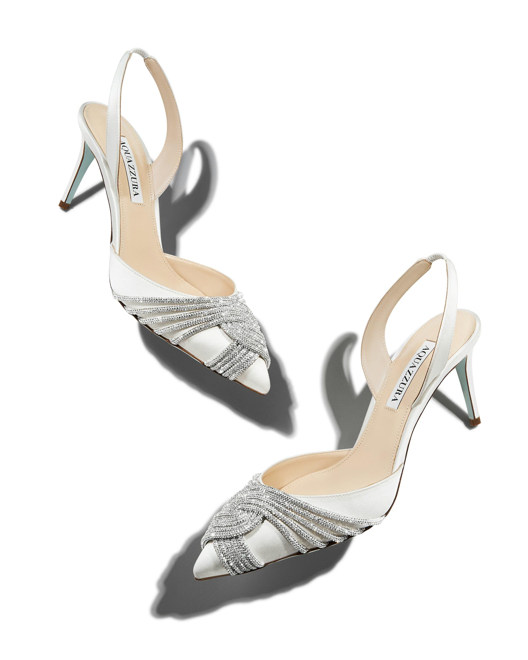 Aquazzura Gatsby Sling Satin 75, White, 7