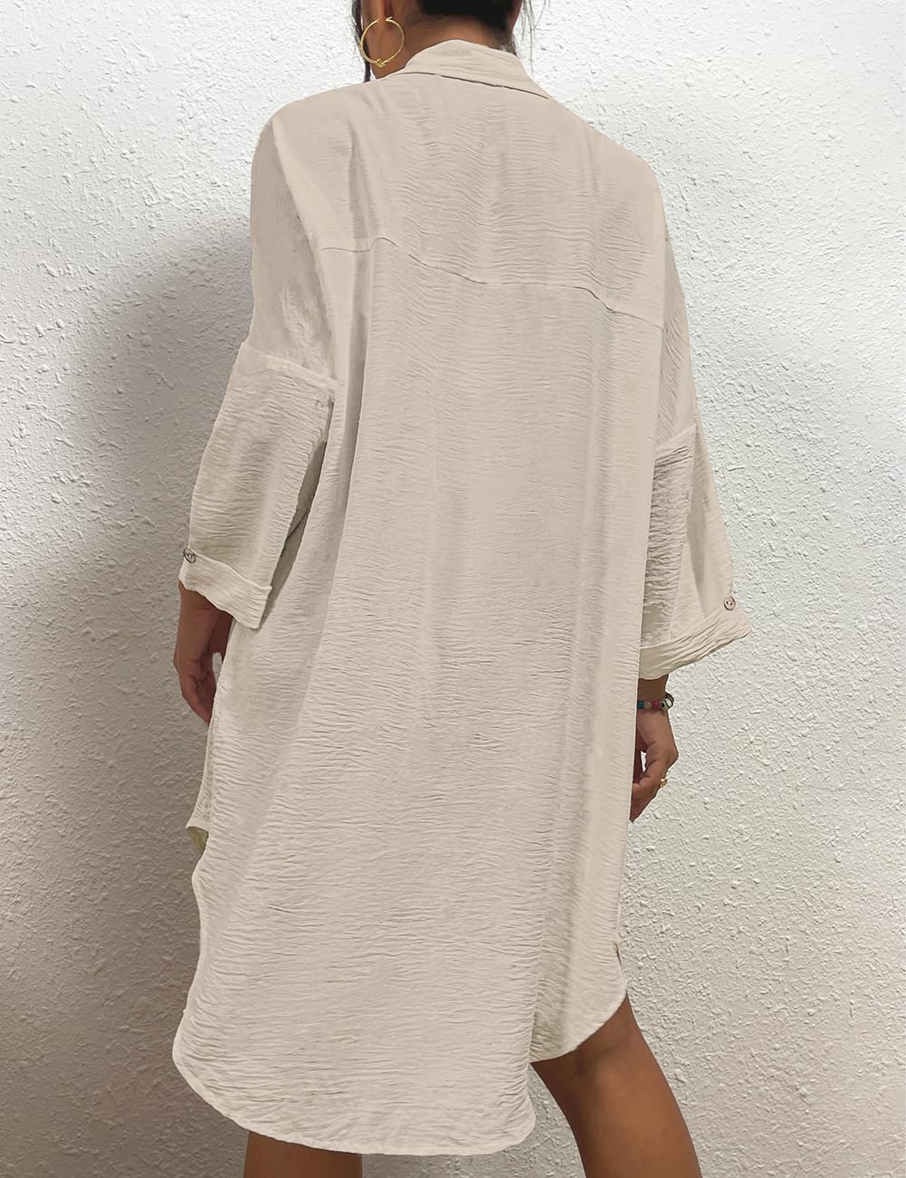 Bsubseach Womens Modern Swimsuit Cover Up Blouse Button Down Shirt Dresses Tops Apricot M