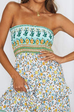 Load image into Gallery viewer, ZESICA Women's Summer Boho Strapless Maxi Dress 2026 Casual Off Shoulder Smocked Floral Flowy A Line Beach Long Dresses,Light Green,Medium

