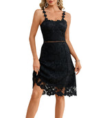 Load image into Gallery viewer, Women’s Lace Midi Dress – Floral Strap Cocktail Dress for Wedding Guest, Bridal Shower, Party &amp; Summer Events Black
