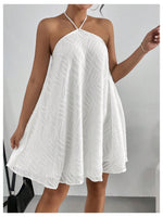 Load image into Gallery viewer, MakeMeChic Women's Halter Dress Summer White Beach Mini Backless Flowy Short Dress White Small
