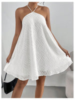 Load image into Gallery viewer, MakeMeChic Women's Halter Dress Summer White Beach Mini Backless Flowy Short Dress White Small
