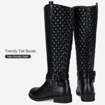 Load image into Gallery viewer, Vepose Women's Knee High Boots, Tall Riding Boots Low Heel with Wide Calf and Extra Wide Width, 949W - Black, Size 6.5W US - Buckle and Inside Zip (CJY949W Black 06.5)
