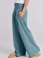 Load image into Gallery viewer, ANRABESS Women Linen Palazzo Pants Summer Boho Wide Leg High Waist Casual Lounge Pant 2025 Beach Travel Vacation Outfits Lake Large
