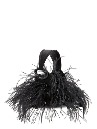 Oscar de la Renta, Nano Ostrich Feather O Handle Bag, Black