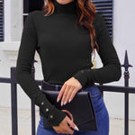 Load image into Gallery viewer, Hyipels Women&#39;s Turtleneck Sweater Long Sleeve Fitted Lightweight Soft Knit Pullover with Metal Buttons Black
