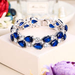 Load image into Gallery viewer, EVER FAITH Women's Prong Cubic Zirconia Vintage Style Dual Layer Tear Drop Bracelet Blue Silver-Tone
