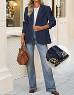 Load image into Gallery viewer, ZESICA Business Casual Blazers for Women 2025 Fall Work Office Jackets Lapel Open Front Blazer Outfits with Pockets,Navy,Small
