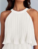 Load image into Gallery viewer, ZESICA Women&#39;s 2024 Summer Halter Dresses Sleeveless Ruffle Tiered Layered Chiffon Pleated A Line Swing Mini Dress,White,Medium
