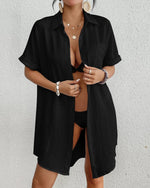 Load image into Gallery viewer, Bsubseach Bathing Suit Cover Up for Women Short Sleeve Bikini Beach Shirt Button Down Swim Cover Ups Black M

