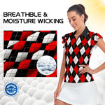 Load image into Gallery viewer, Ladies Argyle Golf Shirts Printed Petal Sleeve Polo Shirts Womens Golf Apparel

