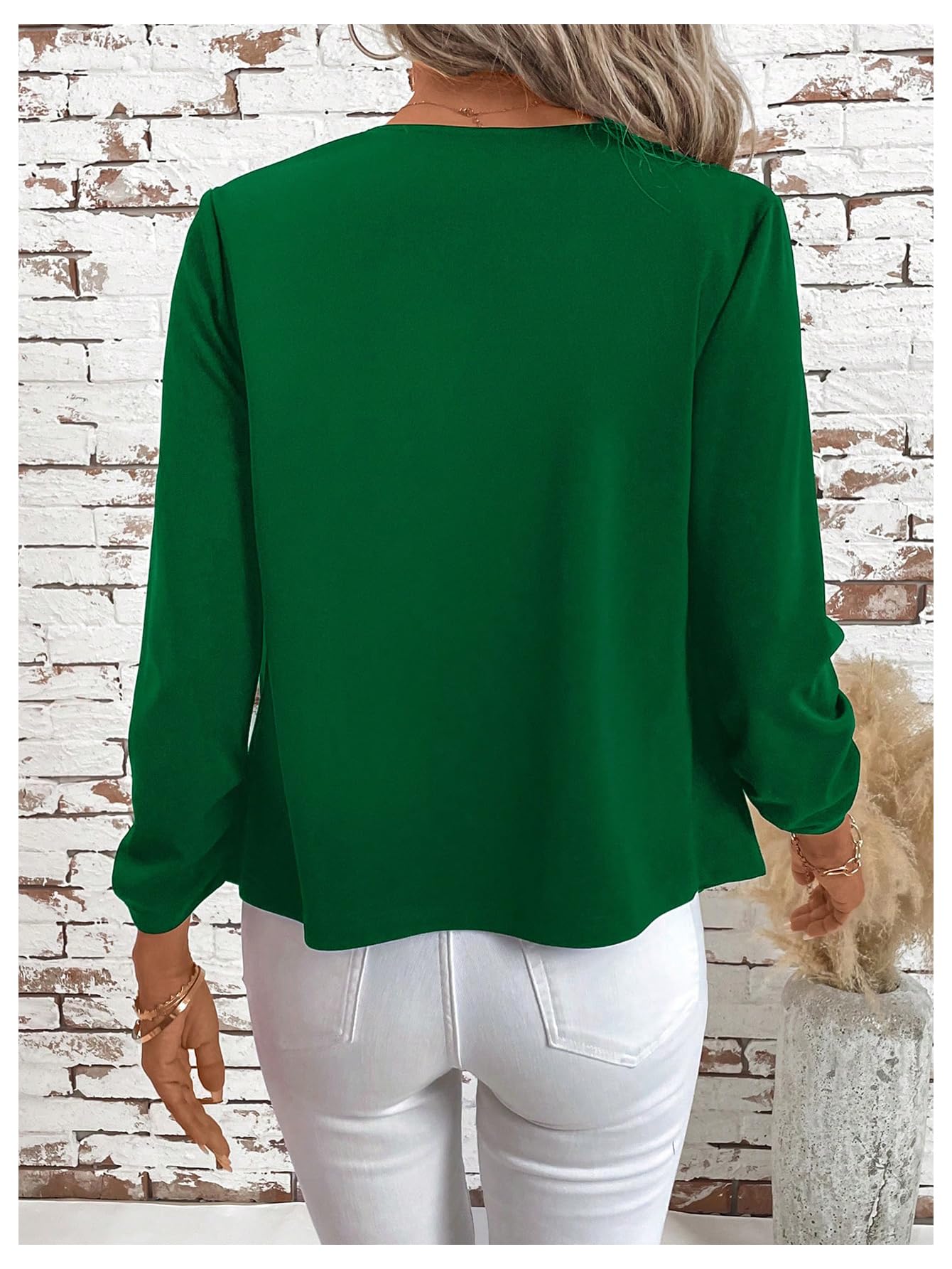 SweatyRocks Women's Polka Dots Lightweight 3/4 Sleeve Jackets Open Front Long Sleeve Elegant Jacket Outwear Dark Green X-Large