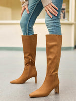 Load image into Gallery viewer, Coutgo Womens Knee High Boots Closed Pointed Toe Chunky Heel Tall Boots Side Zipper Fall Dress Boot Shoes, Brown, Size 7.5
