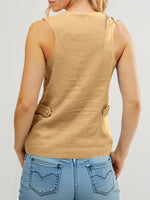 Load image into Gallery viewer, Tankaneo Womens Scoop Neck Blazer Vest Summer Linen Sleeveless Fitted Waistcoat Work Casual Cotton Suit Tops
