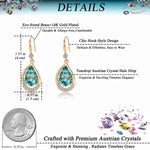 Load image into Gallery viewer, Austrian Crystal Halo Teardrop Hollow Drop Dangle Earrings for Women 14K Rose Gold Plated Hypoallergenic Jewelry (Aquamarine)
