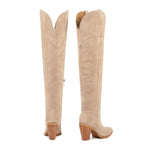 Load image into Gallery viewer, ISNOM Apricot Cowgirl Cowboy Boots for Women Thigh High Western Womens Over the Knee Tall Boots Chunky Heel Country Pointed Toe Wide Calf Embroidery Side Zipper Size 7
