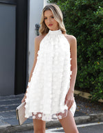 Load image into Gallery viewer, Gleeneat White Dress Women Summer Halter Short Bridal Shower Cocktail Rehearsal Dinner Engagement Tulle Floral Wedding Guest Dresses for Bride 2026 A Line Homecoming Formal Dress Flowy Dress Outfit
