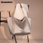 Load image into Gallery viewer, Montana West Oversized Tote Bag for Women Work Handbag Hobo Bag with Chain Handle and Rivets Decoration Pewter MWC-2751PT
