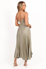 Load image into Gallery viewer, Fivsole Simple Aqua Wedding Guest Dress Formal Fall Midi Satin Pleated Dresses Adjustable Straps Bridesmaid Dress Size 0
