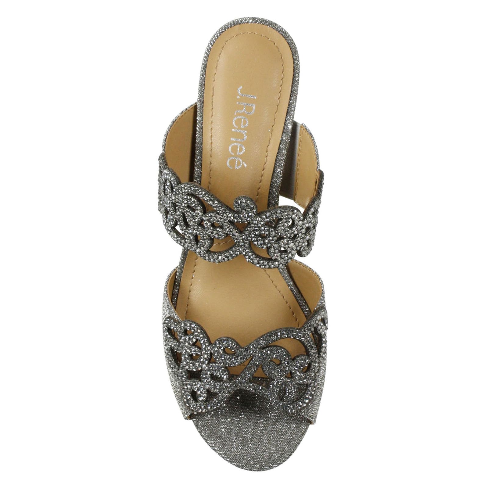 J. Renee Francie - Heels for Women - Soft Satiny Fabric Uppers - Open Toe - Synthetic Linings - Sculpted Heel Pewter Glitter 7 N (AA)