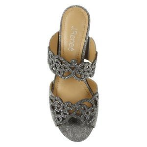 J. Renee Francie - Heels for Women - Soft Satiny Fabric Uppers - Open Toe - Synthetic Linings - Sculpted Heel Pewter Glitter 7 N (AA)