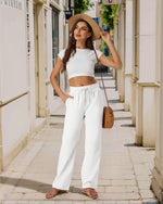 Load image into Gallery viewer, SEMARO Womens Casual Linen High Waist Pants Drawstring Loose Fit Summer Pants Trousers with Side Pockets White
