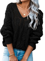 Load image into Gallery viewer, Dokotoo Fall Sweaters for Women V Neck Crochet Hollow Out Lightweight Oversized Fashion Winter Clothing 2025 Cable Knit Off The Shoulder Sweater Women's Clothing Black
