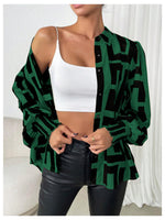Load image into Gallery viewer, SweatyRocks Women&#39;s Graphic Print Long Lantern Sleeve Collar Neck Button Front Blouse Shirt Top Dark Green Medium
