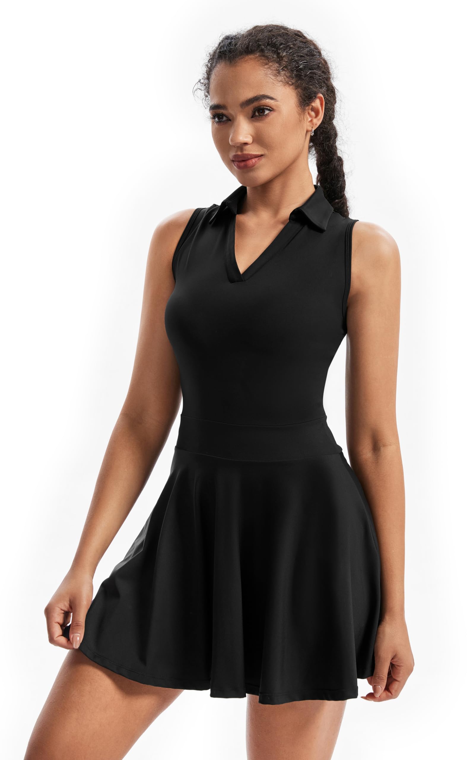 Flowy Athletic Dress for Women Workout Golf Tennis Active Wear Mini Sun Dresses with Shorts Pockets Teen Girls Cute Trendy Clothes Casual Summer Beach Going Out Outfits(Black,S)