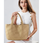 Load image into Gallery viewer, SLHFPX Handmade Woven Bag Handbag For Women Vegan Leather Tote Bag With Purses Travel Shoulder Bag Underarm Bag Beach Bag Gold, 240516-2025-07

