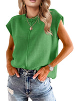 Load image into Gallery viewer, Seiciviy Womens Cap Sleeve Tops 2025 Trendy Tank Top Loose Knit Sweater Vests Cute Shirts Outfits Spring Fall Summer Tops Green
