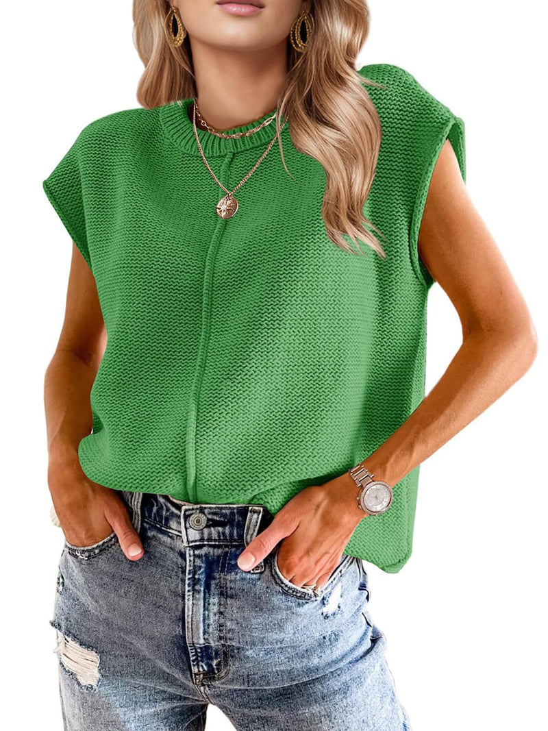 Seiciviy Womens Cap Sleeve Tops 2025 Trendy Tank Top Loose Knit Sweater Vests Cute Shirts Outfits Spring Fall Summer Tops Green