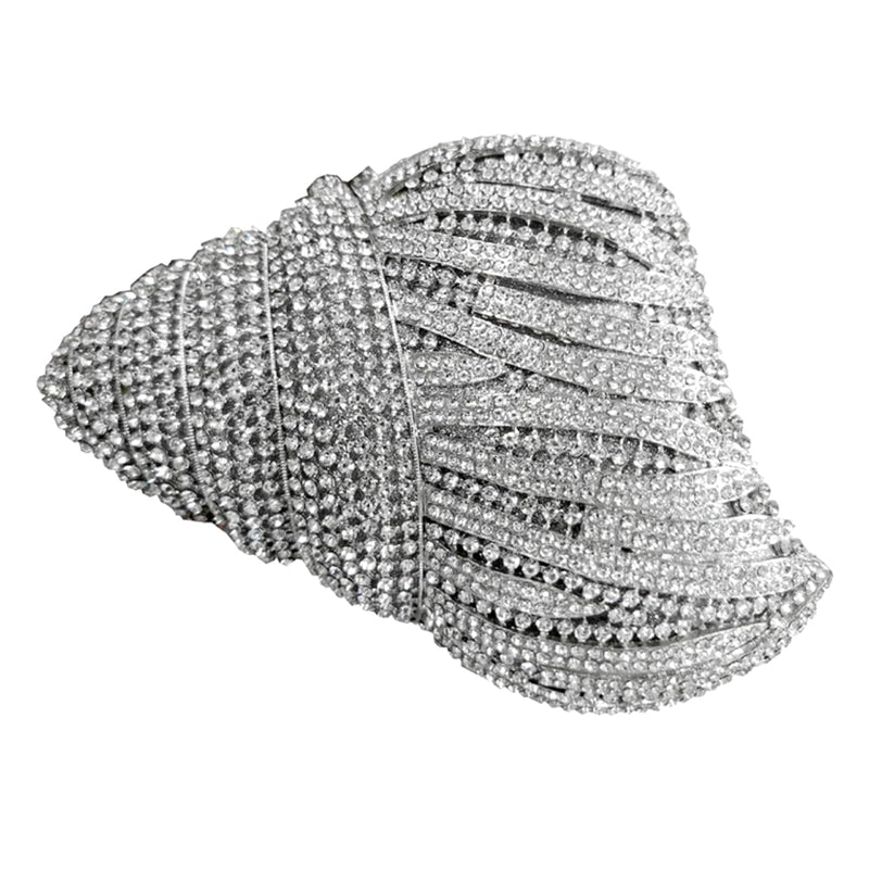 DEBIMY Conch Rhinestone Evening Clutch Bag for Women Novelty Crystal Clutch Purse Wedding Cocktail Party Shiny Handbag Purse Silver