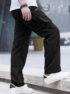 Comdecevis Men's Casual Cargo Pants Workout Joggers Stretch Sweatpants Hiking Drawstring Tactical Pants with Multi Pockets Black