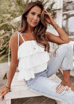 Load image into Gallery viewer, KIRUNDO Spaghetti Strap Babydoll Ruffle Tops for Women 2025 Summer Layered Flowy Beach Fashion Vacation Cruise Outfits(White, Small)
