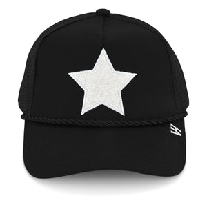 VINTAGE HAVANA Black Trucker Hats Women White Pearl Embellished Star & Rope | Mesh Adjustable Snapback Hat | Men Women Baseball Cap