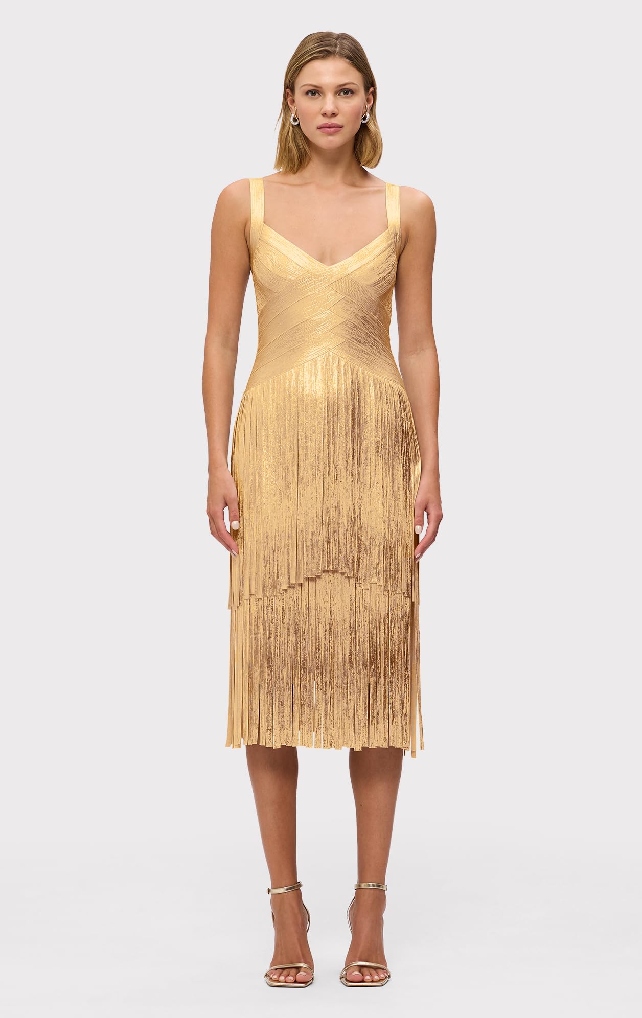 Herve Leger, The Metallic Mischa Dress, XXS, Gold Foil