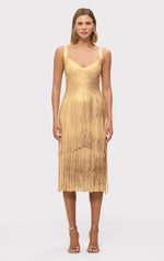 Load image into Gallery viewer, Herve Leger, The Metallic Mischa Dress, XXS, Gold Foil
