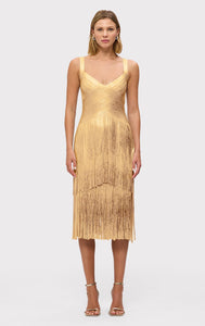 Herve Leger, The Metallic Mischa Dress, XXS, Gold Foil