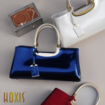 Load image into Gallery viewer, HOXIS Glossy Faux Patent Leather Structured Shoulder Handbag Women Evening Party Satchel (Navy)
