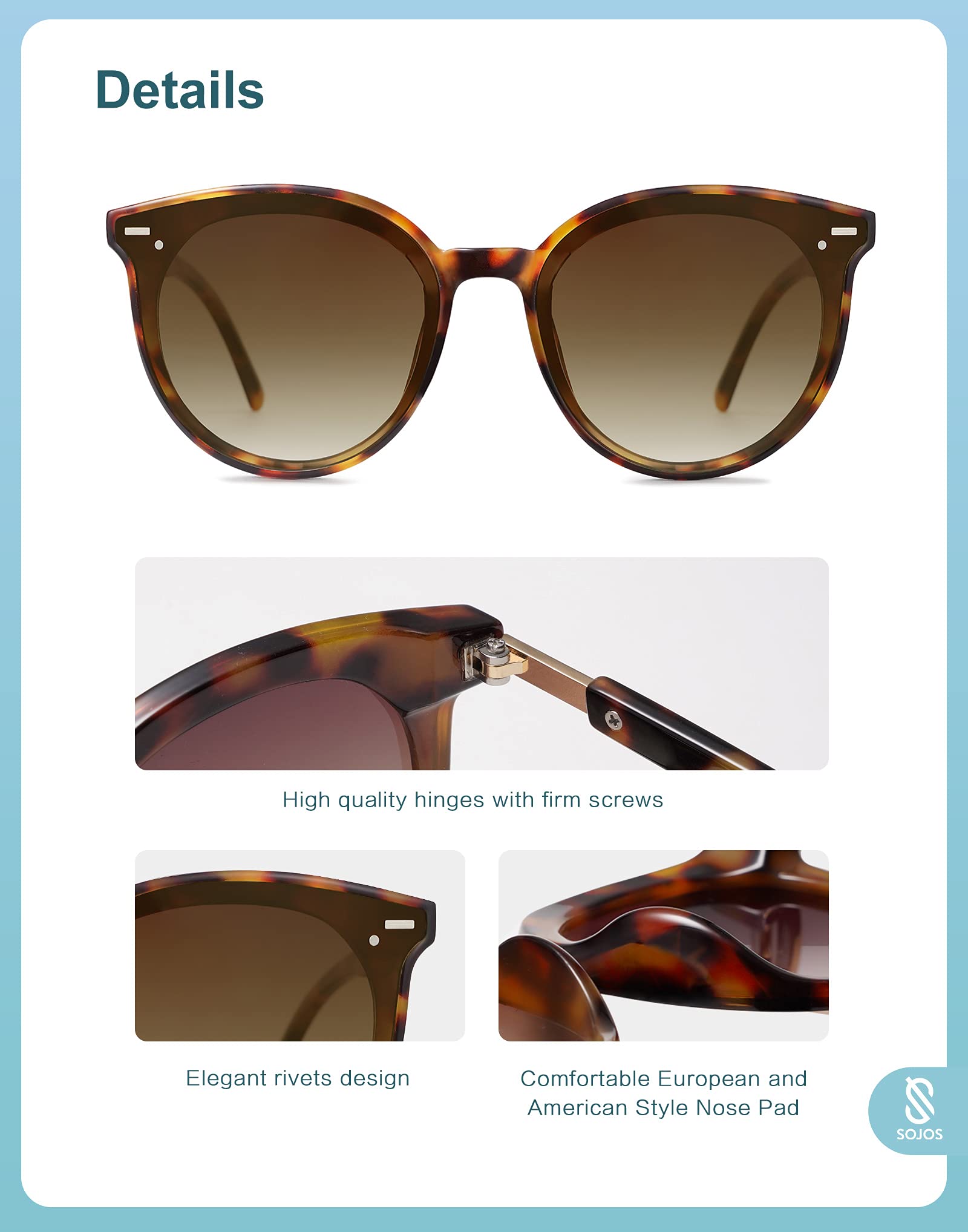 SOJOS Classic Round Sunglasses for Women Men Retro Vintage Shades Large Plastic Sunnies SJ2067 with Yellow Tortoise Frame/Gradient Brown Lens