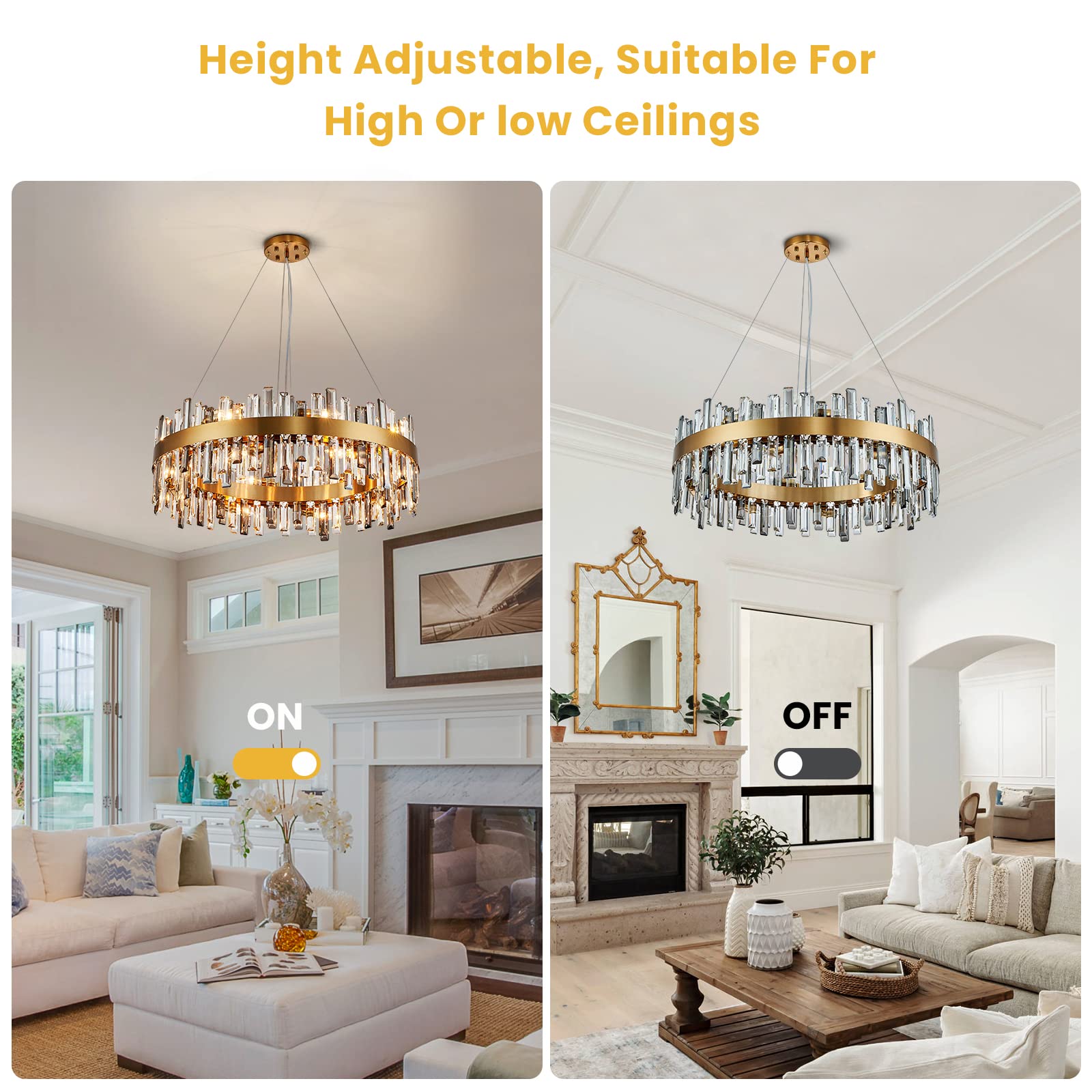 Siljoy Modern Crystal Chandelier 16 Lights Luxury Gold Round 2 Tiers Raindrop Chandelier Dimmable Flush Mount Crystal Ceiling Light for Dining Room Living Room Entryway Foyer D31.5''
